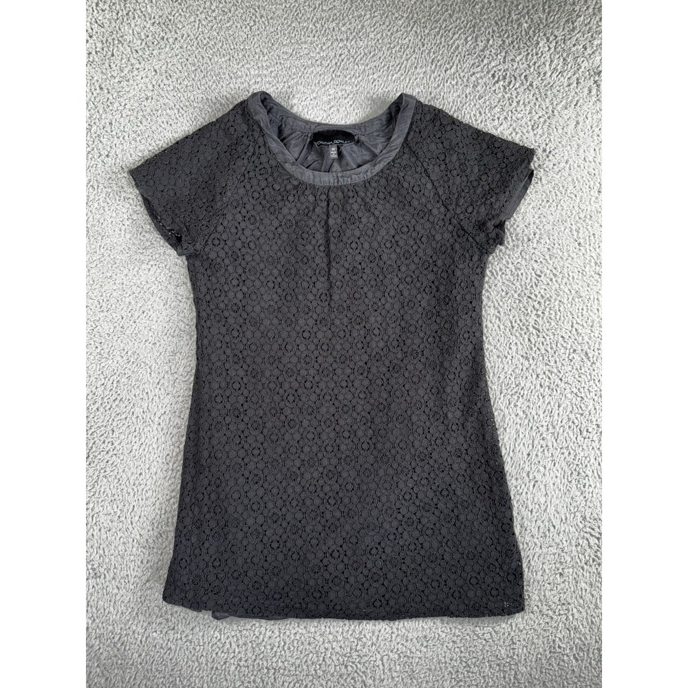 Cynthia Rowley Lace Blouse M Black Eyelet S/S Silk Blend Lining Whimsigoth Boho